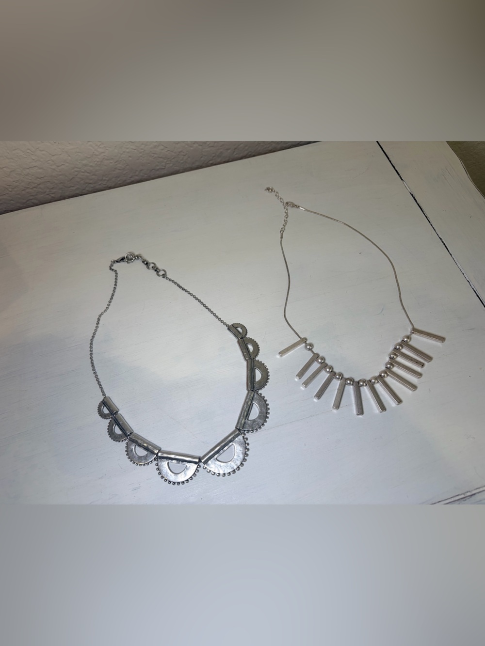 Silver Geometric Statement Necklace Set - Modern Women's Jewelry